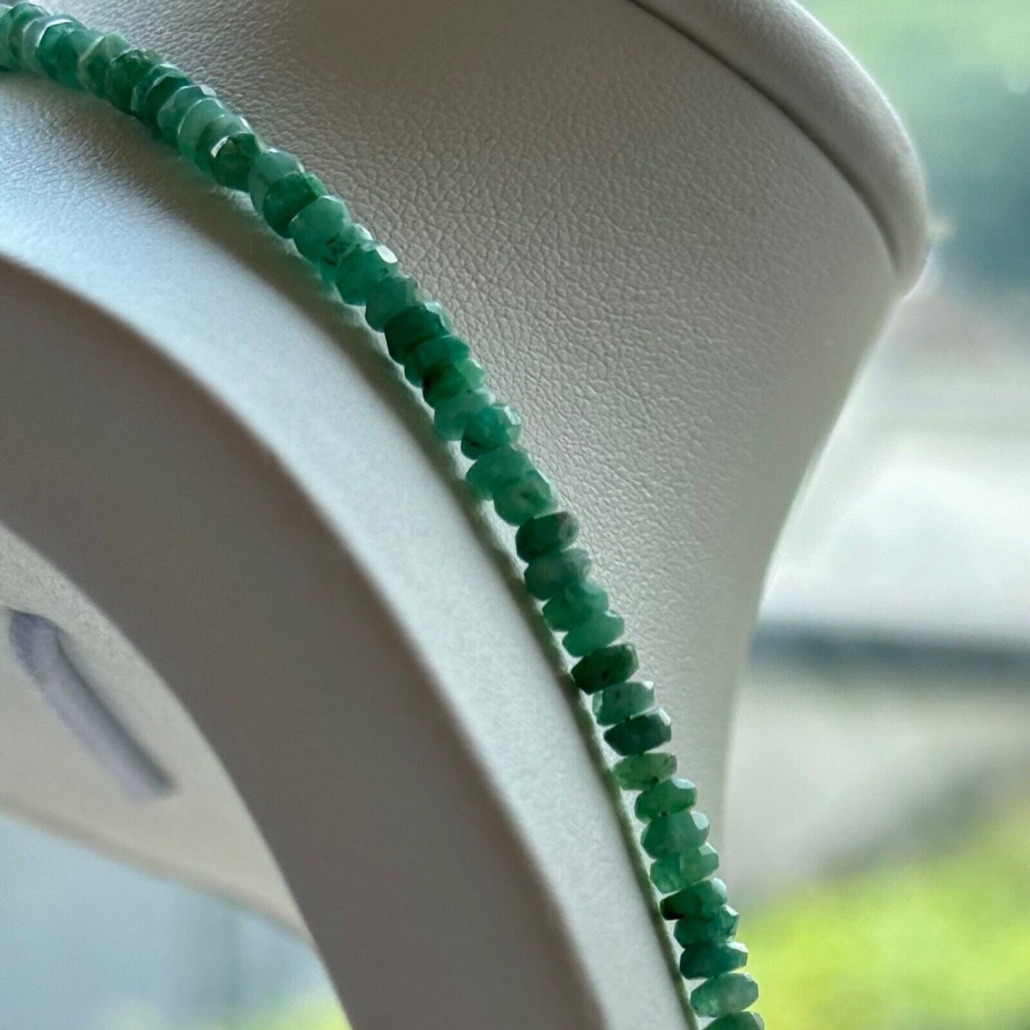 Rare Natural Emerald Rondelle Necklace 42cm 30-39,99 Carat With Silver Clasp