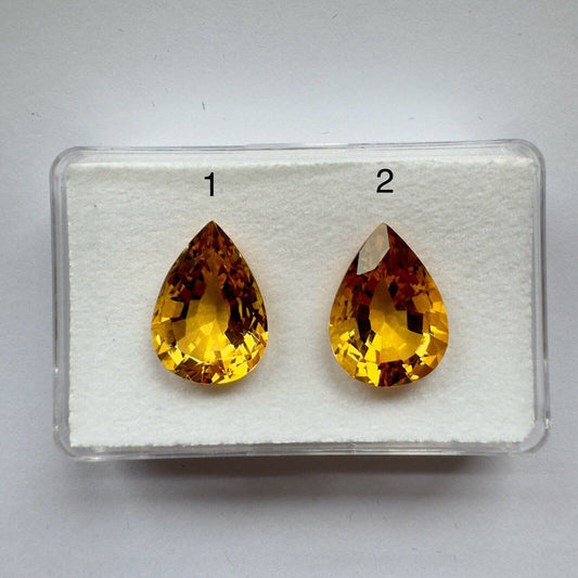 Beautiful Sun Yellow Citrine Drops Pair 22,16cts