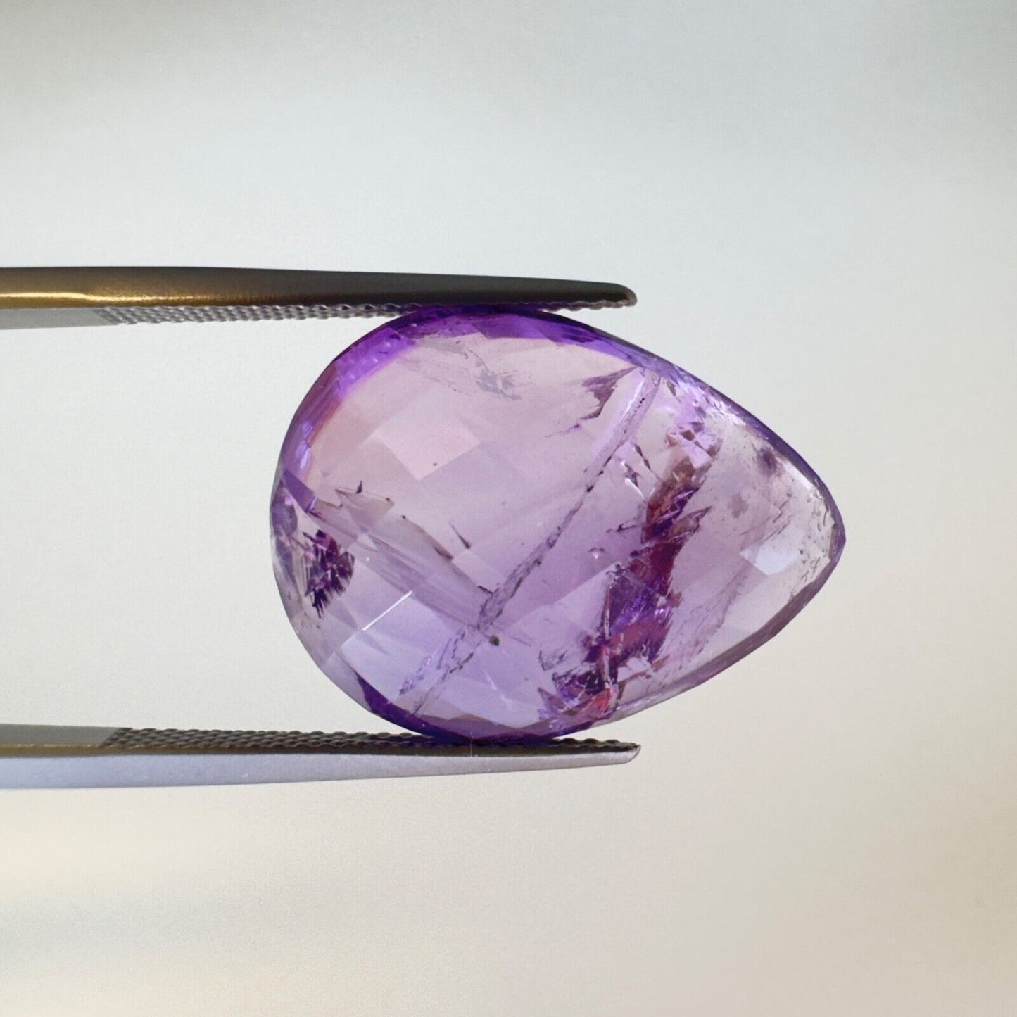 Amethyst Purple Drop Cut Faceted 22.3x16.8mm 22.13 Carat With Inclusions