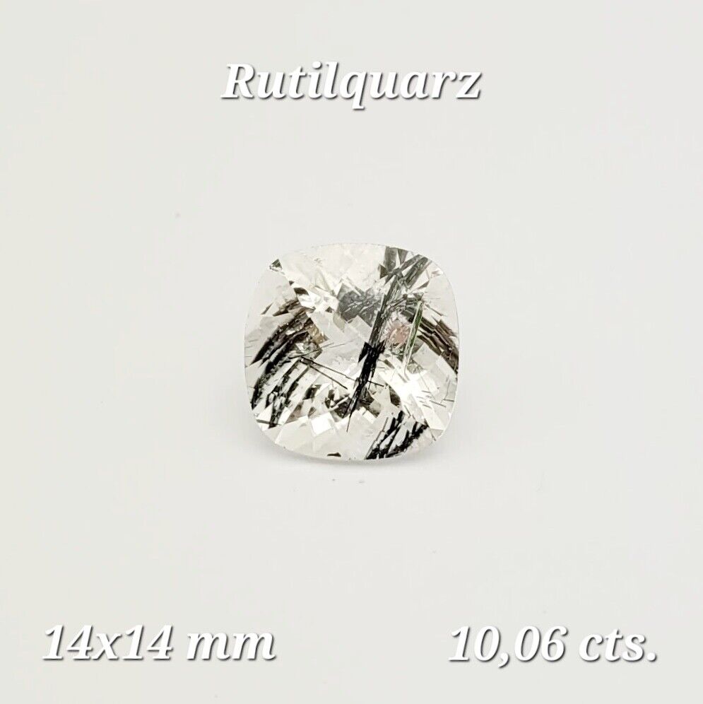Rutil quartz square natural two-tone faceted 14 mm 10,06 carat