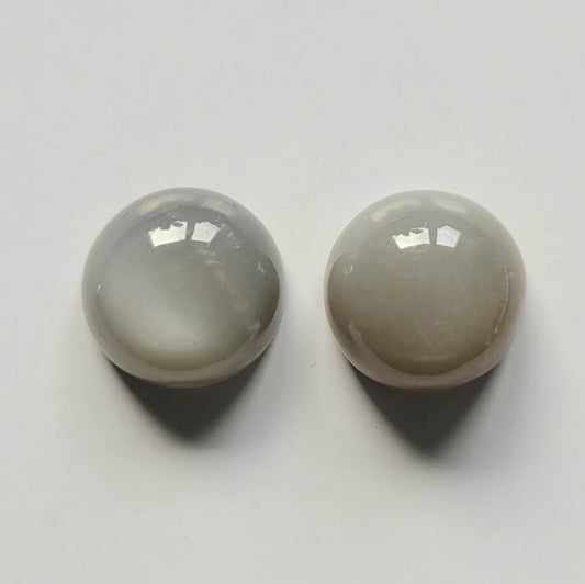 Moonstone Gray Round Cabochon Shiny Gemstones 14 mm 22,44 Carats Beautiful Pair