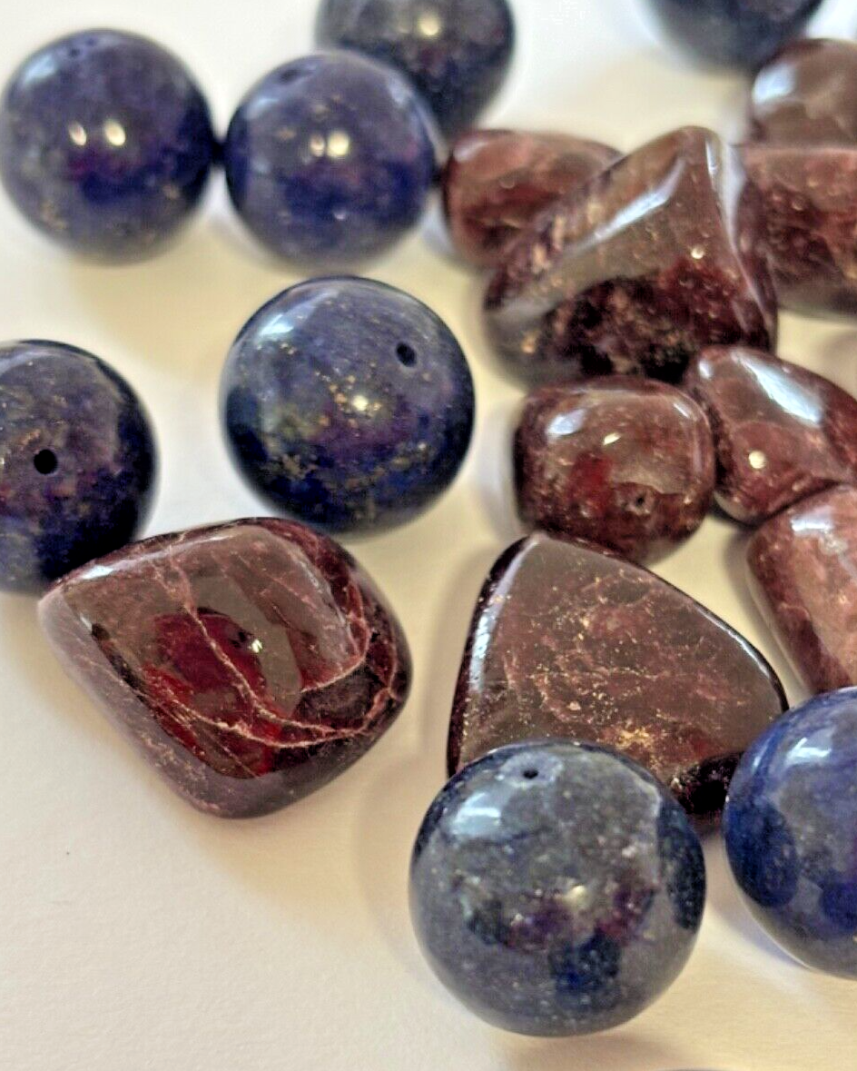 Lapis Lazuli and Ruby Balls Drilled And Mixed Bag of 11 Pieces