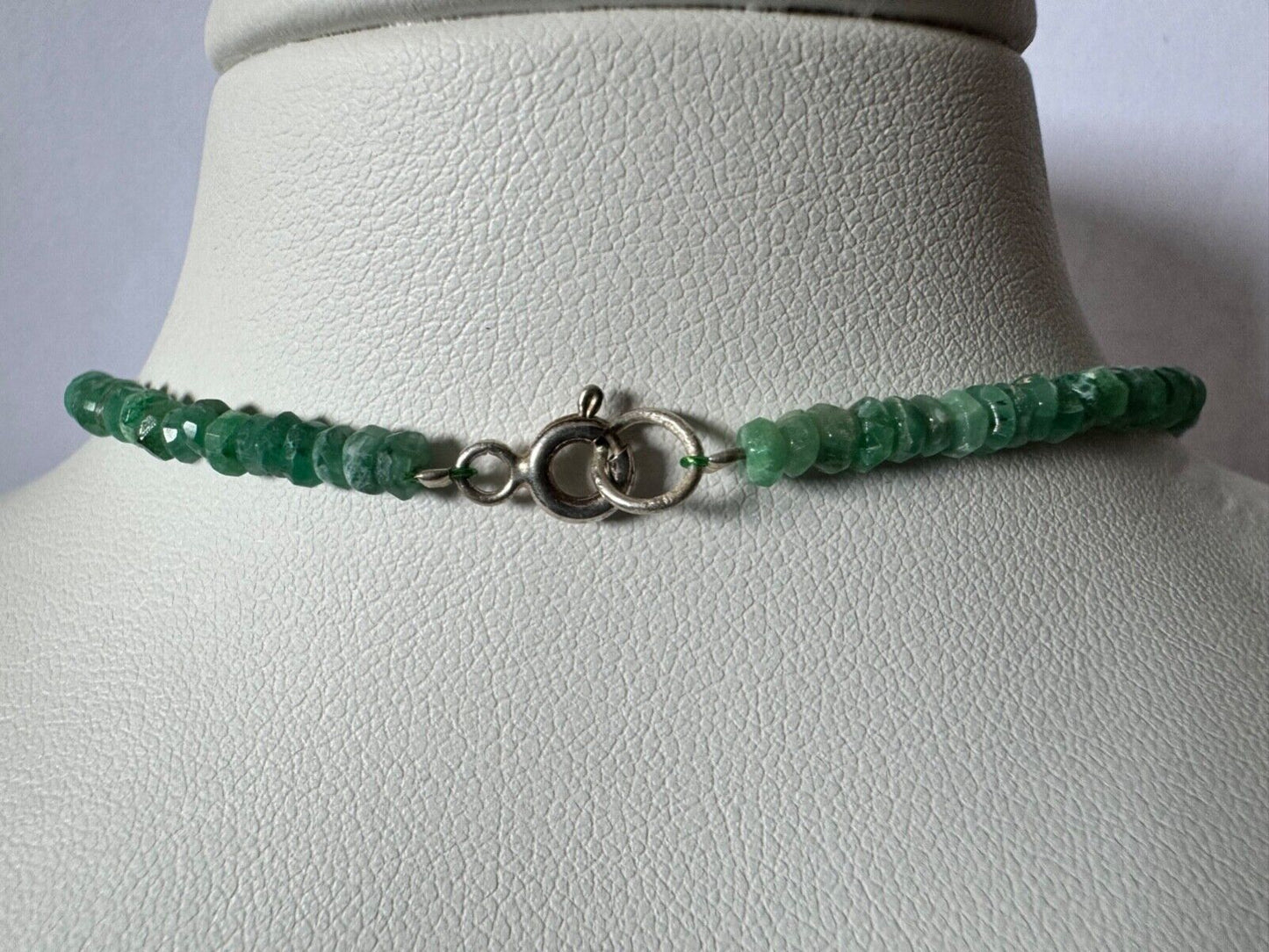 Rare Natural Emerald Rondelle Necklace 42 Cm 60-70 Carat With Silver Clasp
