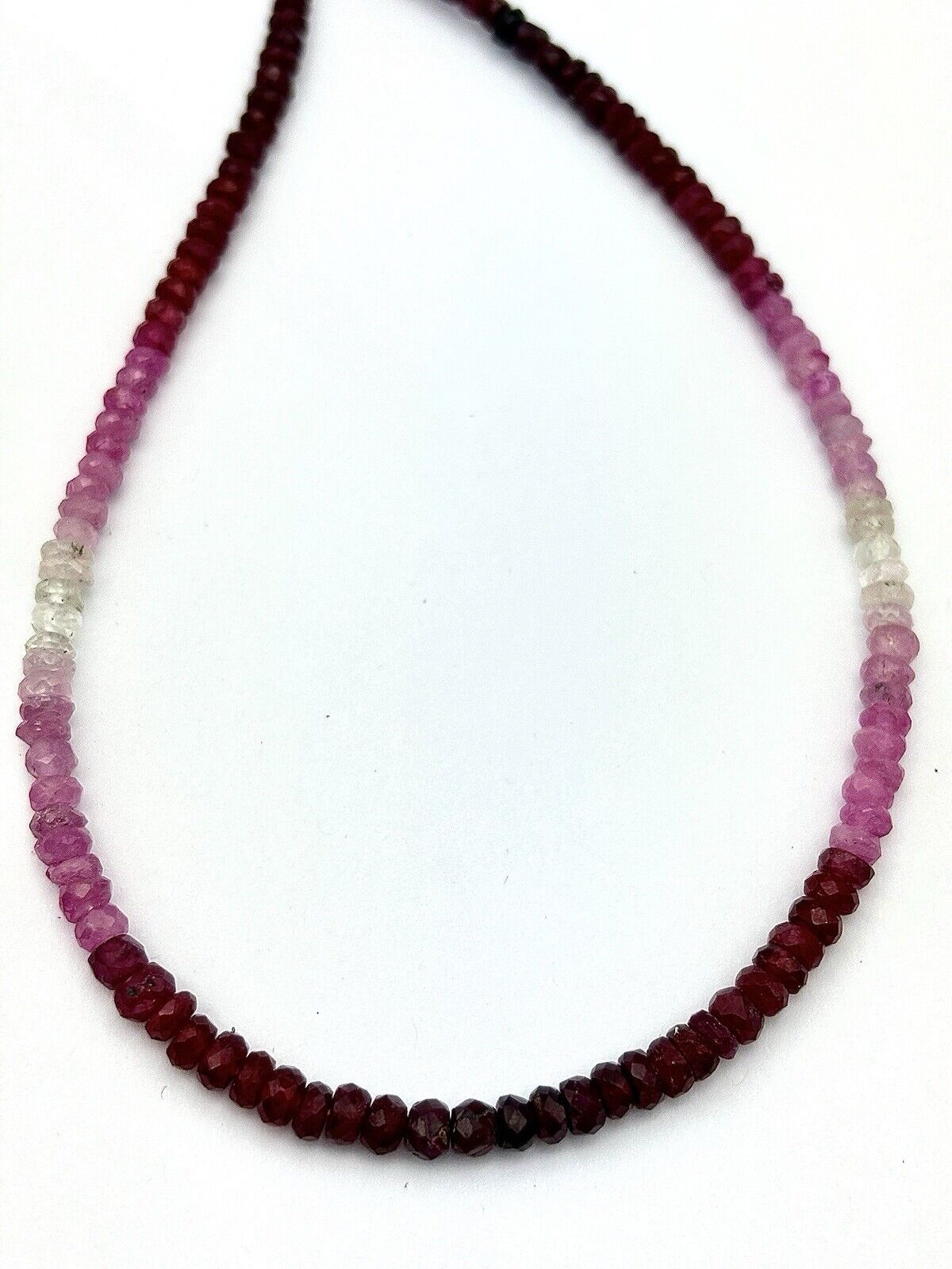 Delicate sapphire necklace faceted with gradient light pink to wine red