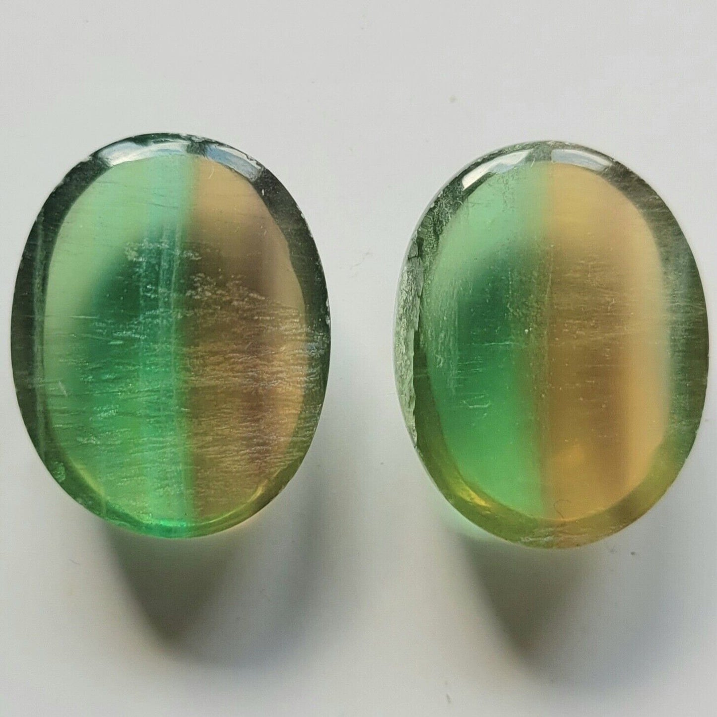 Fluorite Two-tone Oval Cabochon Good Gemstones 21.5 x 16.5 mm 58.53 Carats Pair