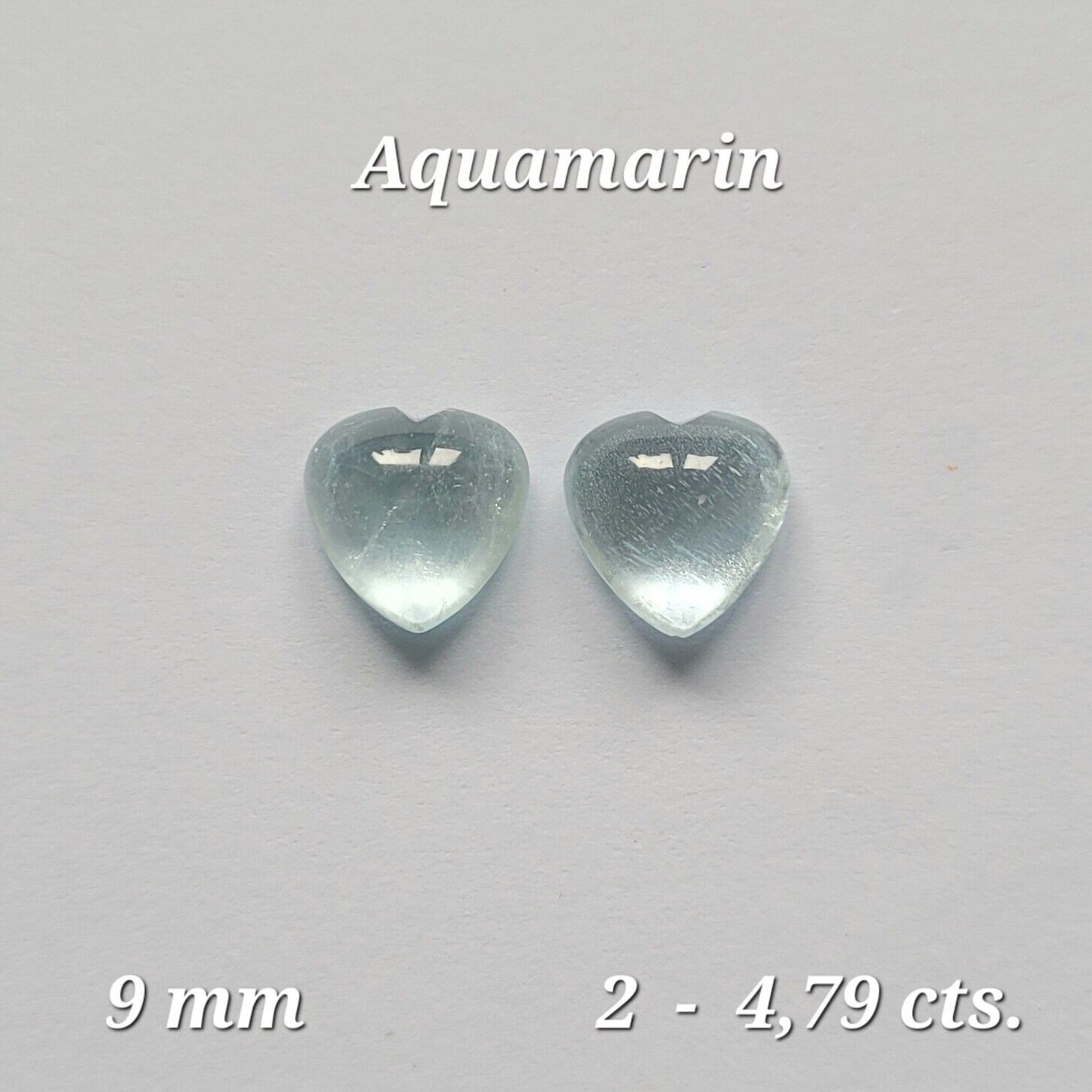 Aquamarine Natural Blue Heart Cut Cabochon 9 mm 4.79 Carats Pair