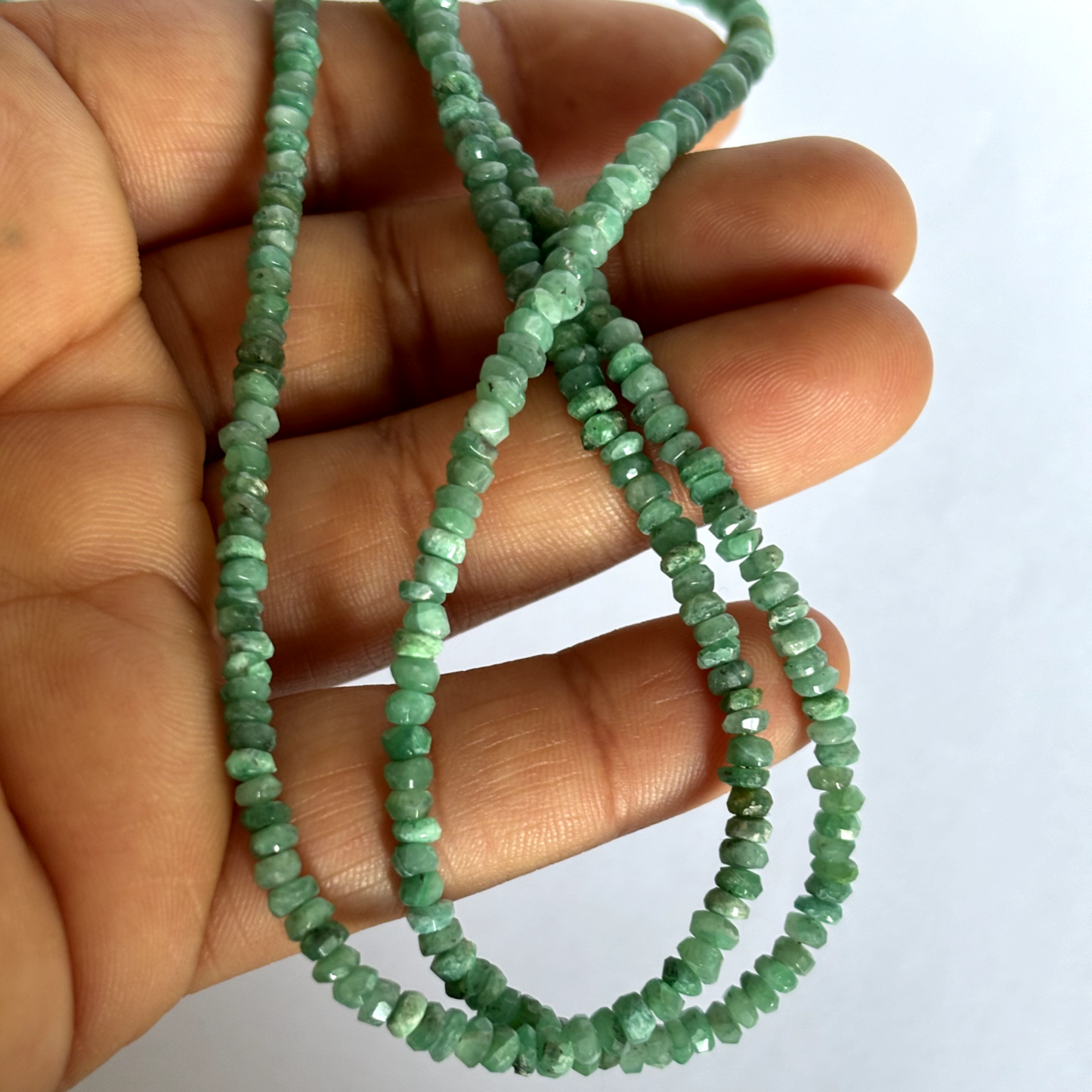 Rare Natural Emerald Rondelle Necklace 42 Cm 60-70 Carat With Silver Clasp
