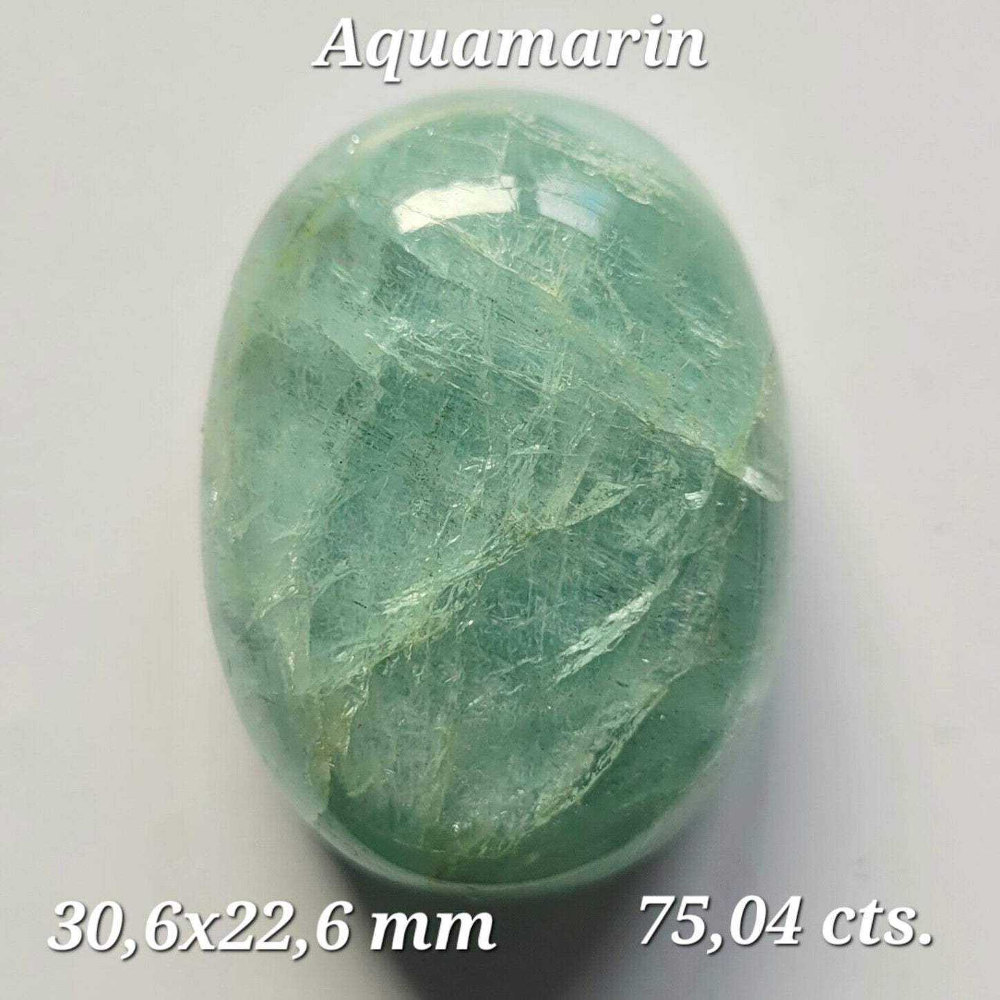 Aquamarine Blue Oval Cabochon Shiny Gemstones 30.6 x 22.6 mm 75.04 Carats Big
