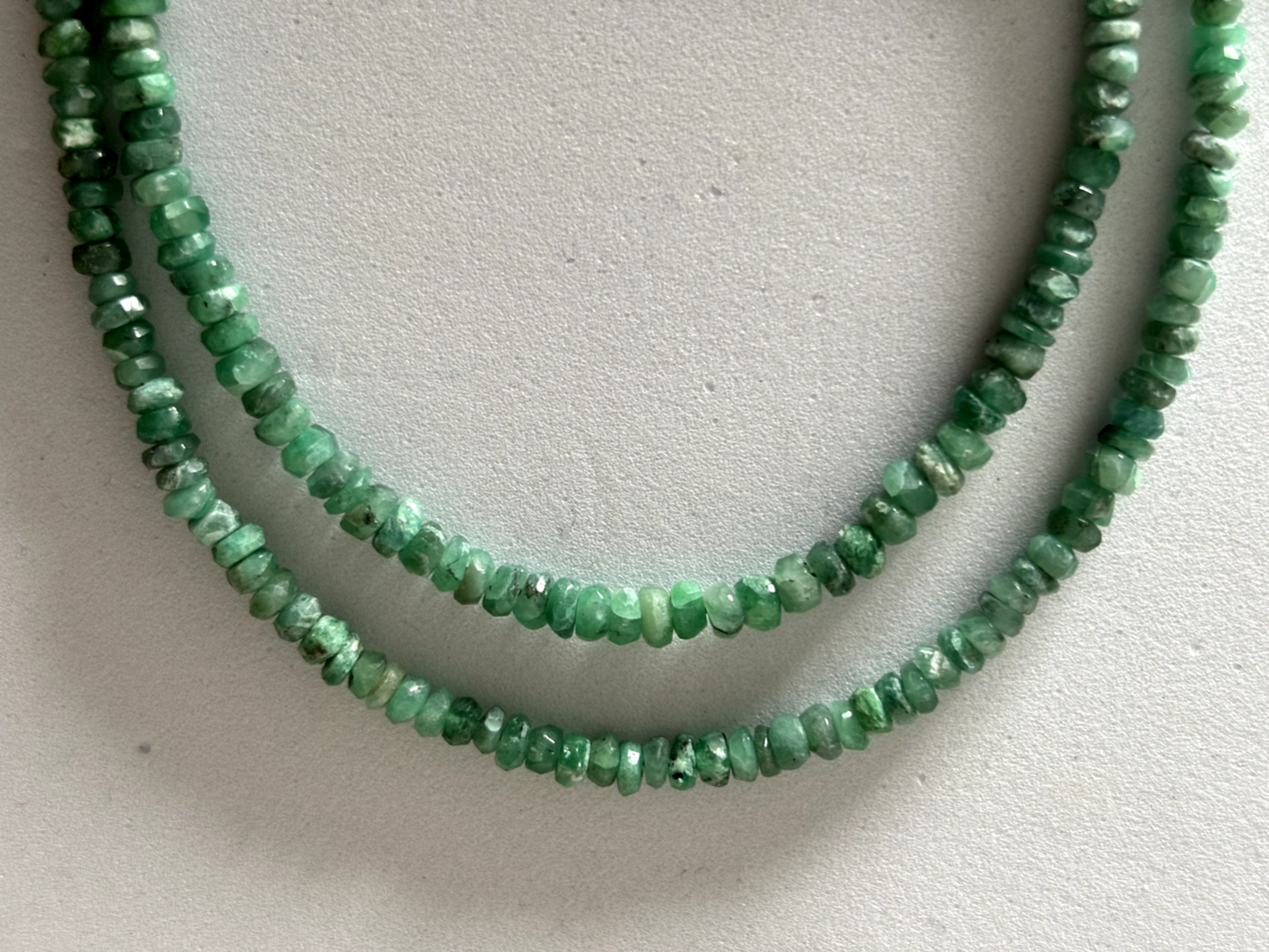 Rare Natural Emerald Rondelle Necklace 42cm 30-39,99 Carat With Silver Clasp