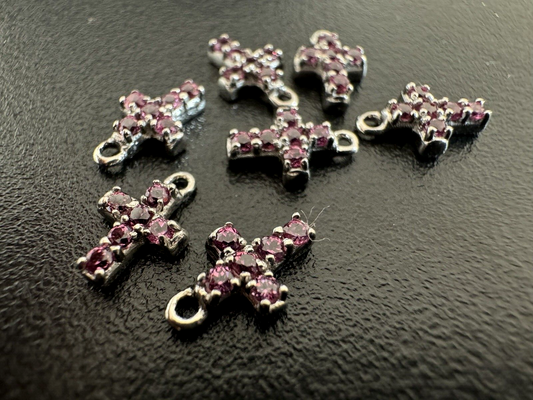 Silver Sterling Silver Charm With Pink Sapphires 9,22mm x 5, 80mm