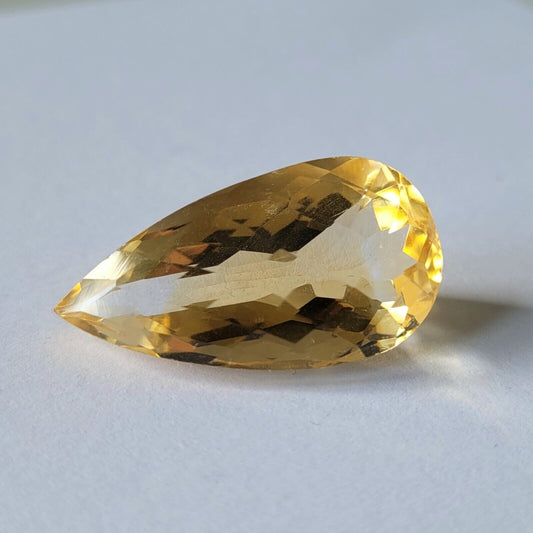 Citrine Sun Yellow Drop Cut Faceted Giant 29 x 14.7 mm 26.57 Carat