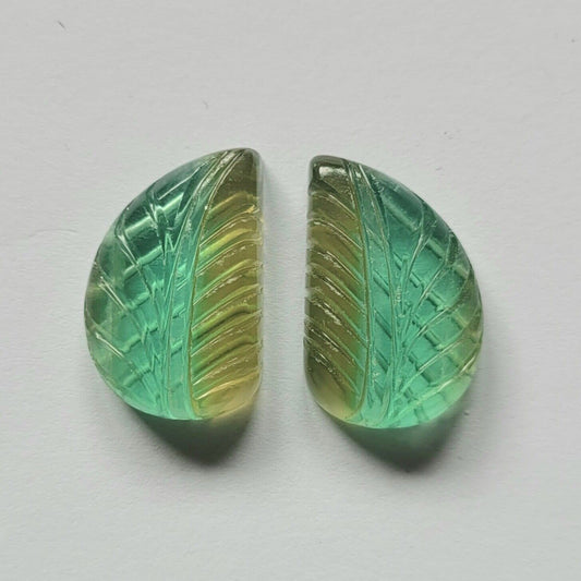 Fluorite Two-tone Dual Elaborate Cut Engraved 21 x 13 31.93 Carats Pair