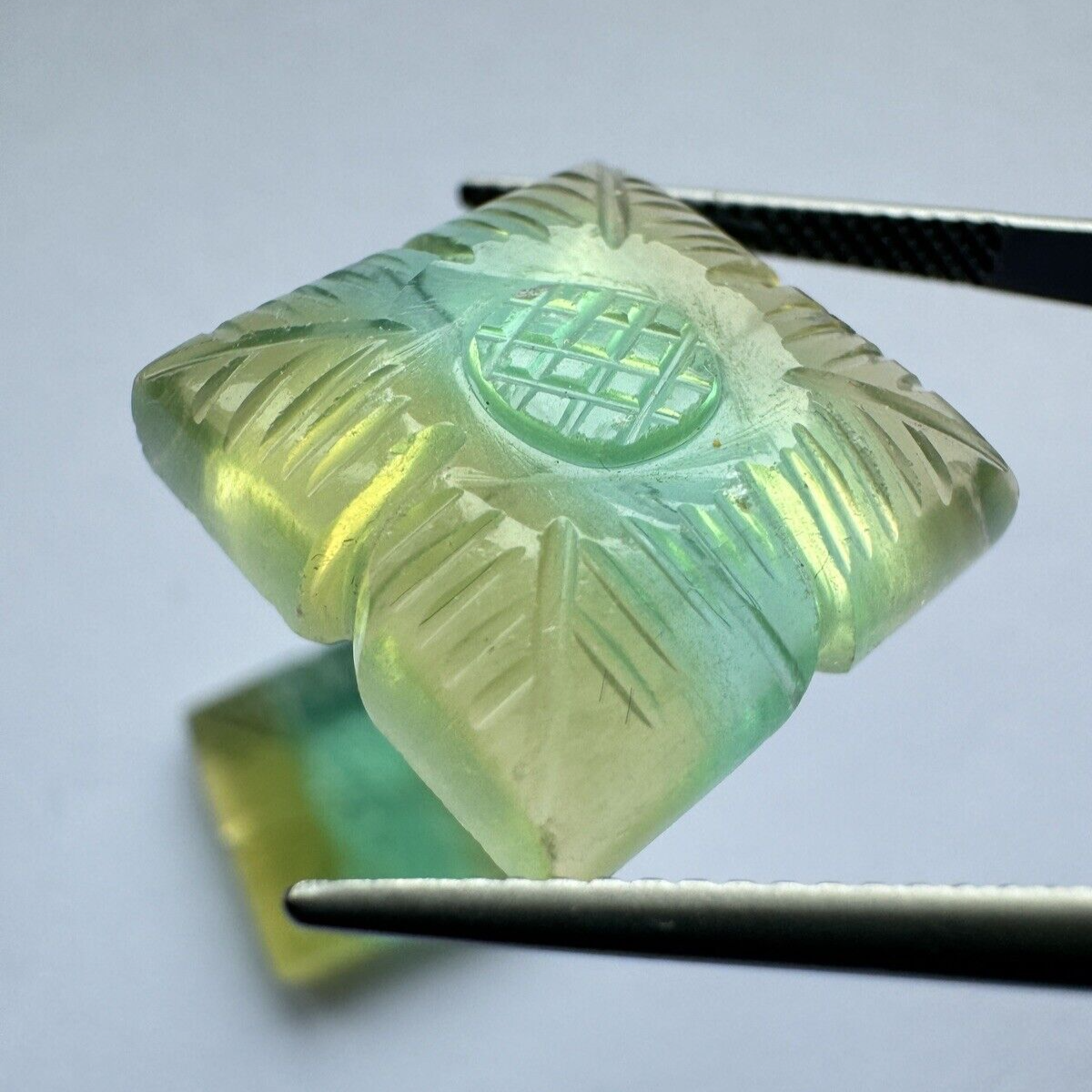 Elaborate Carved Fluorite Pair
