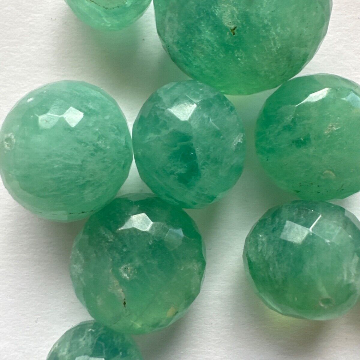 Chrysoprase Loose Beads Different Size Faceted Balls Set Of 2