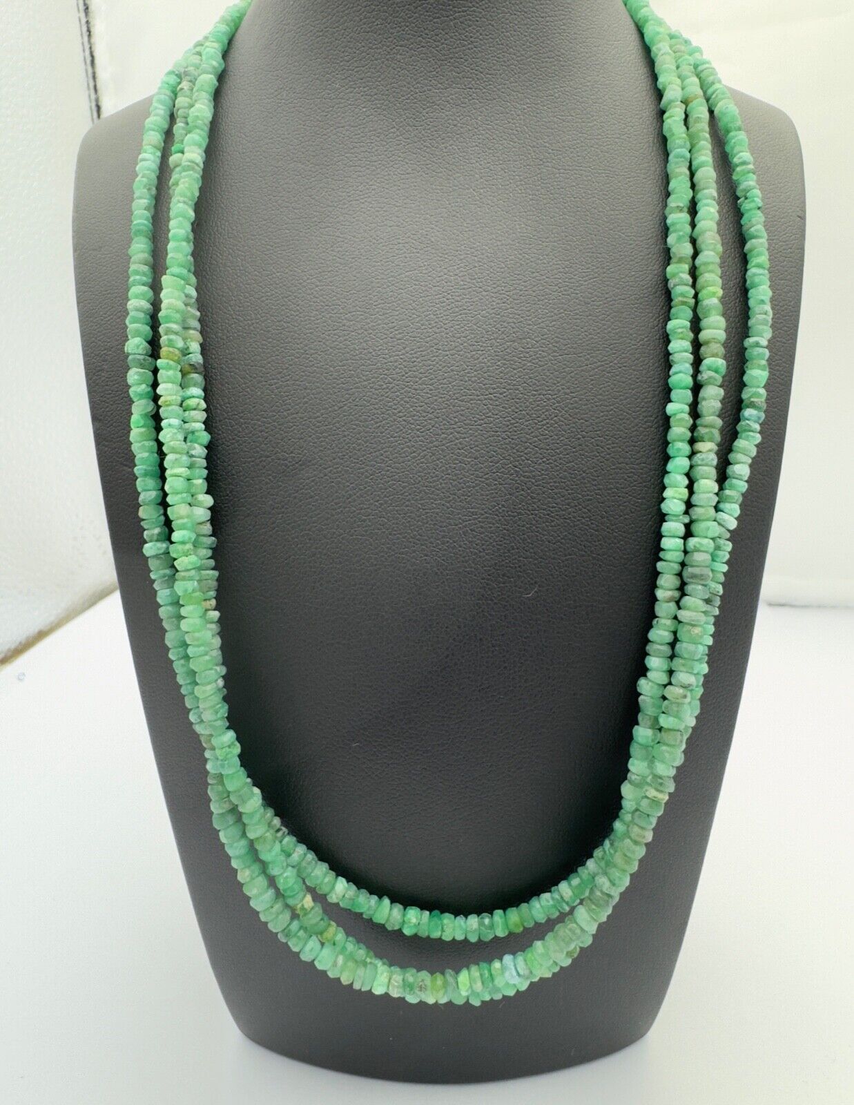 Rare Natural Emerald Rondelle Necklace 42cm 50-59,99 Carat With Silver Clasp