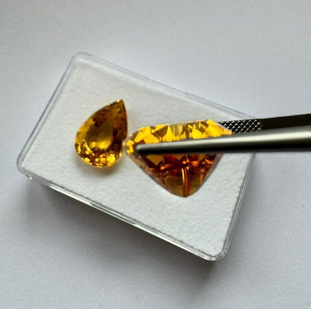 Beautiful Sun Yellow Citrine Drops Pair 22,16cts