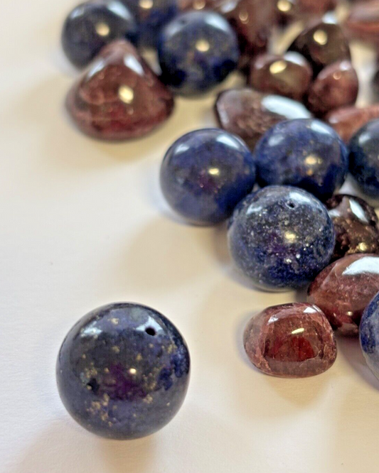 Lapis Lazuli and Ruby Balls Loose Beads Drilled And Mixed Bag of 11 Pieces