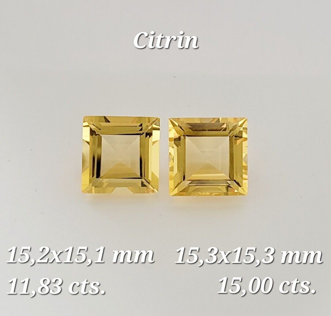 Citrine Square Large Pair Square Faceted Top Quality