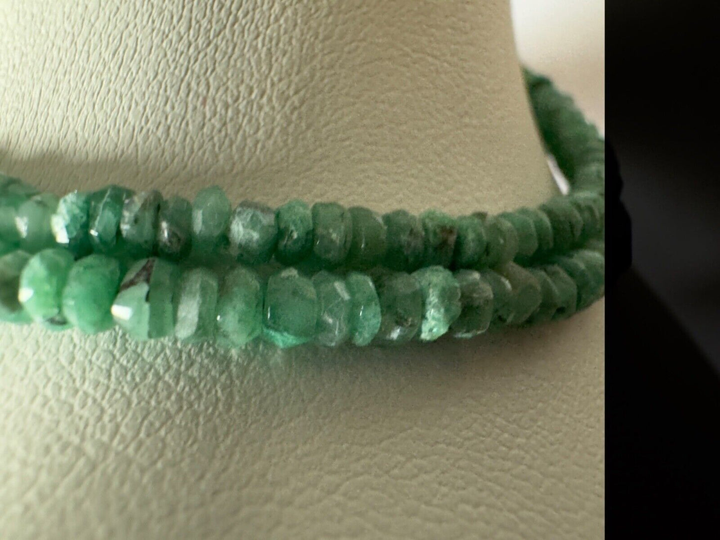 Rare Natural Emerald Rondelle Necklace 42cm 30-39,99 Carat With Silver Clasp
