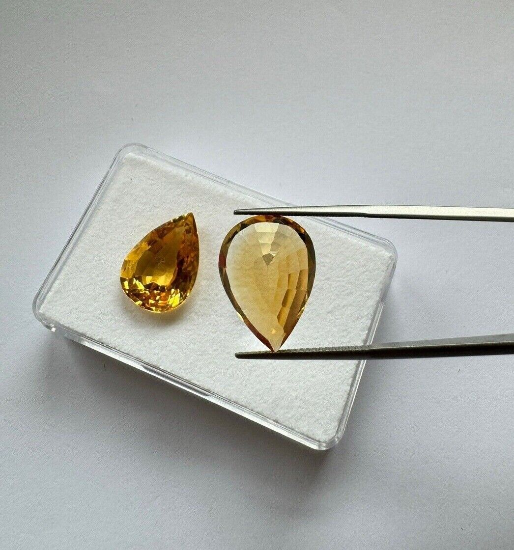 Beautiful Sun Yellow Citrine Drops Pair 22,16cts