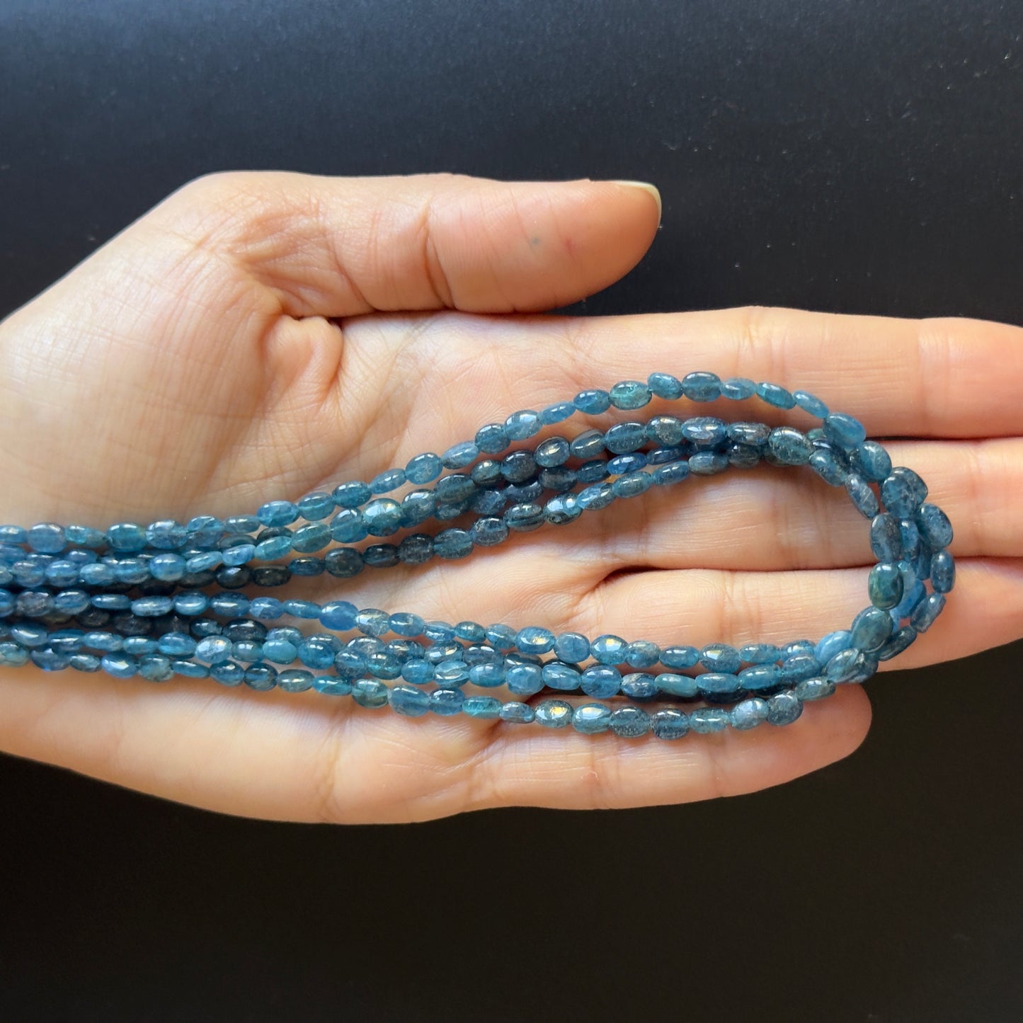 Oval Natural Hand-Cut Apatite Beads Deep Blue shades Polished