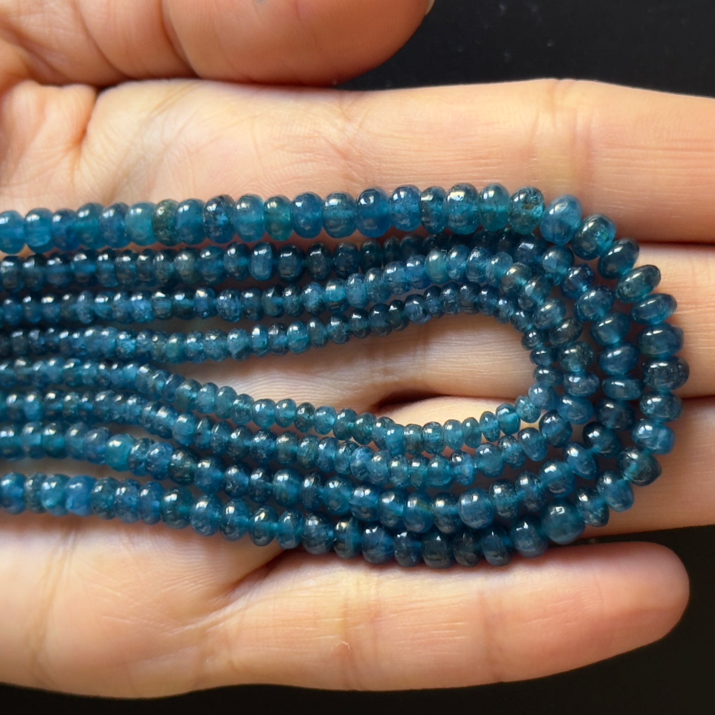 Deep Blue Apatite Hand-Cut Rondelle Beads Polished