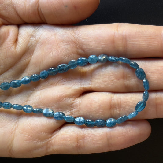 Luminous Apatite Beads Oval Natural Hand-Cut Deep Blue shades