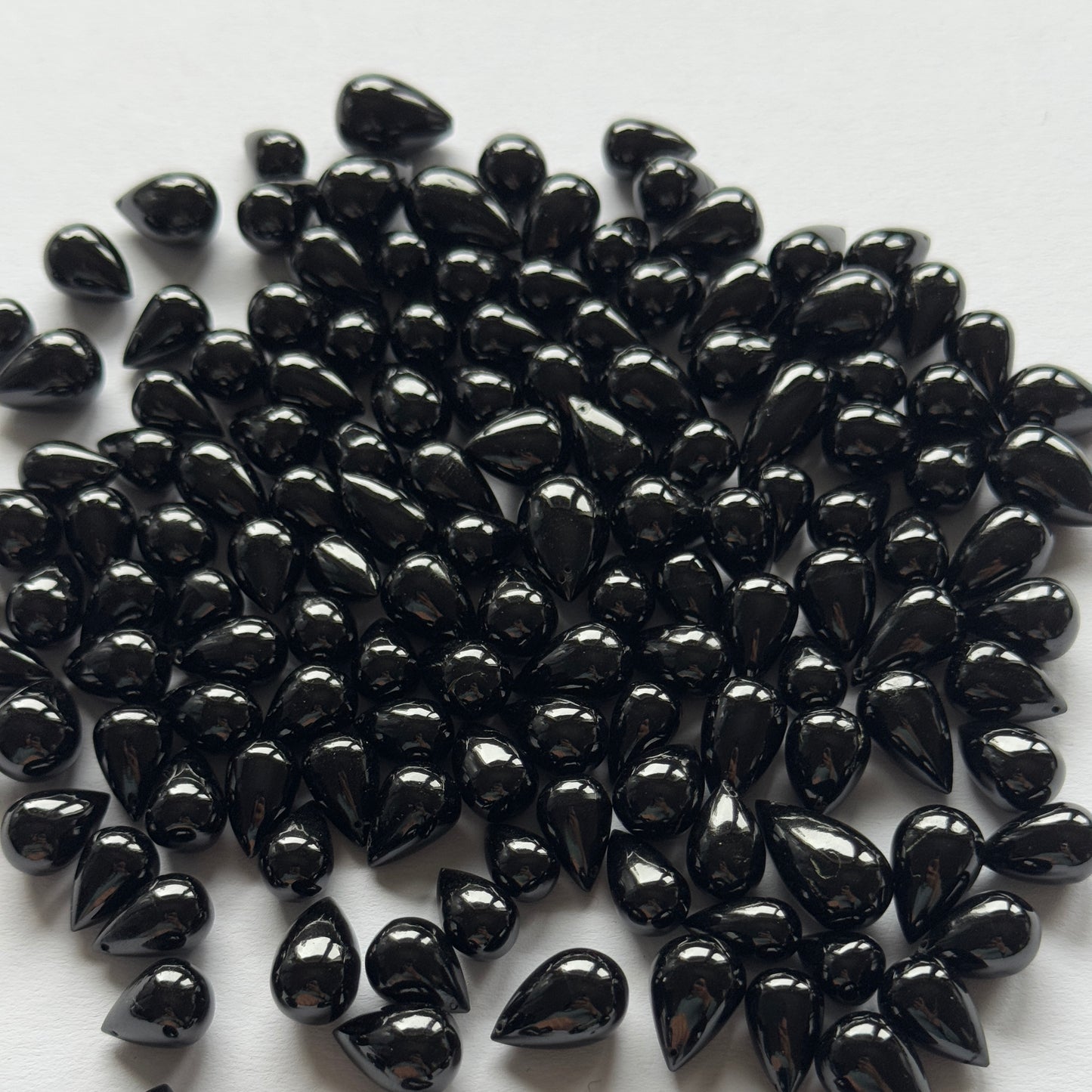 5 Black Onyx Drops Loose Beads Different Sizes Drilled on Both Sides