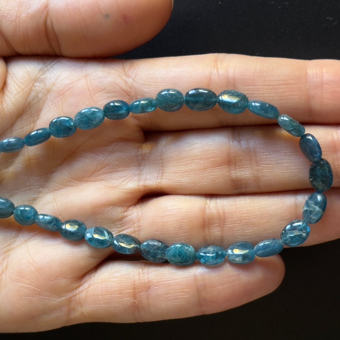 Polished Oval Natural Hand-Cut Apatite Beads Deep Blue shades