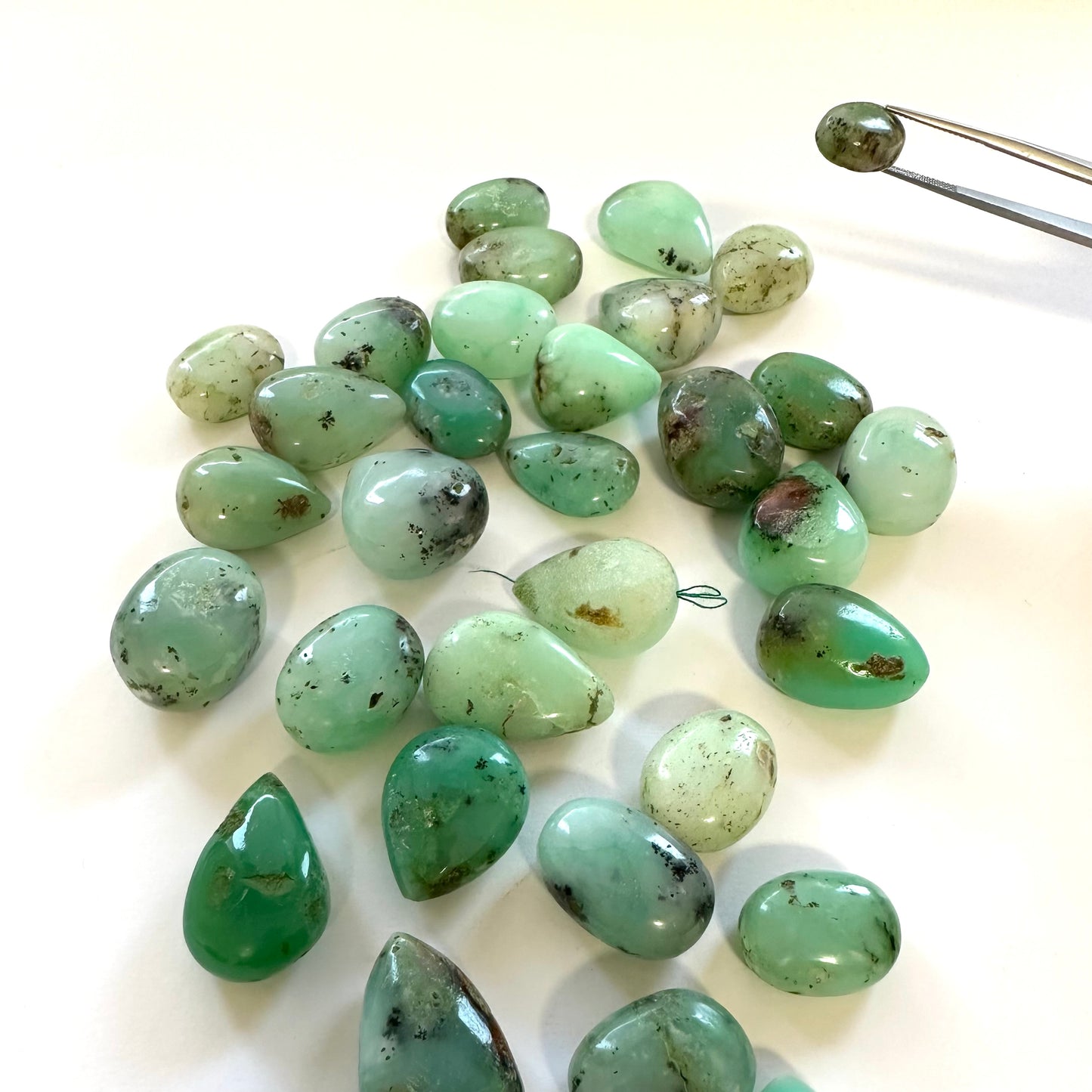 10 Pieces Green Polished Drilled Chrysopras With Inclusions