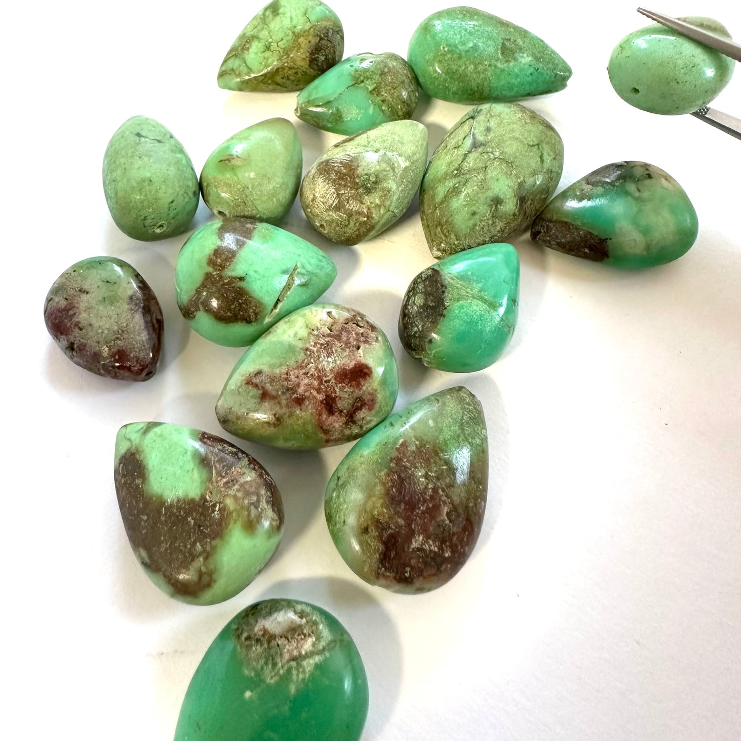 10 Pieces Green Polished Drilled Chrysopras With Inclusions