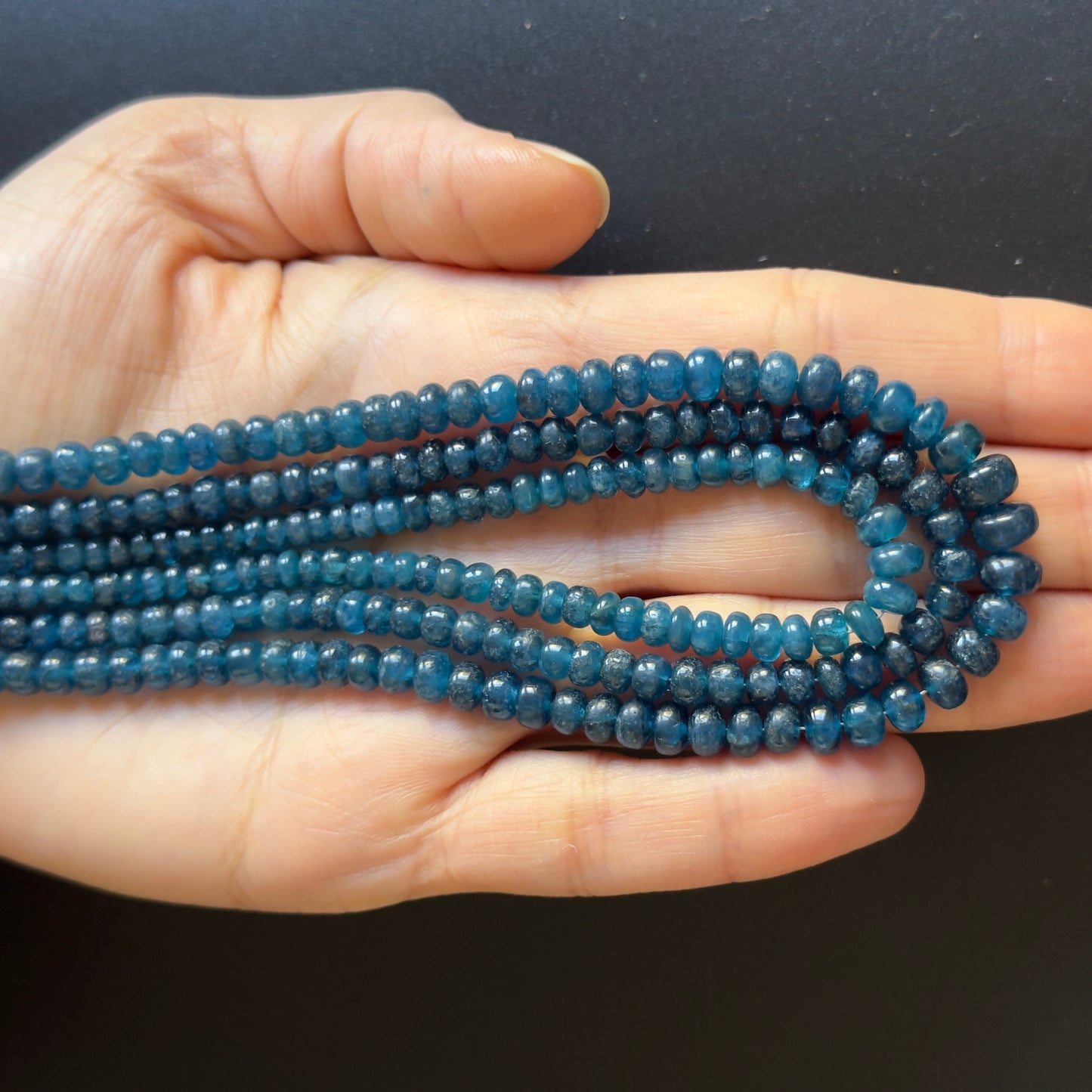 Stunning Hand-Cut Apatite Rondelle Beads with Rich Deep Blue Tones