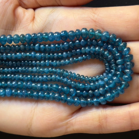 Deep Blue Apatite Hand-Cut Rondelle Beads Polished