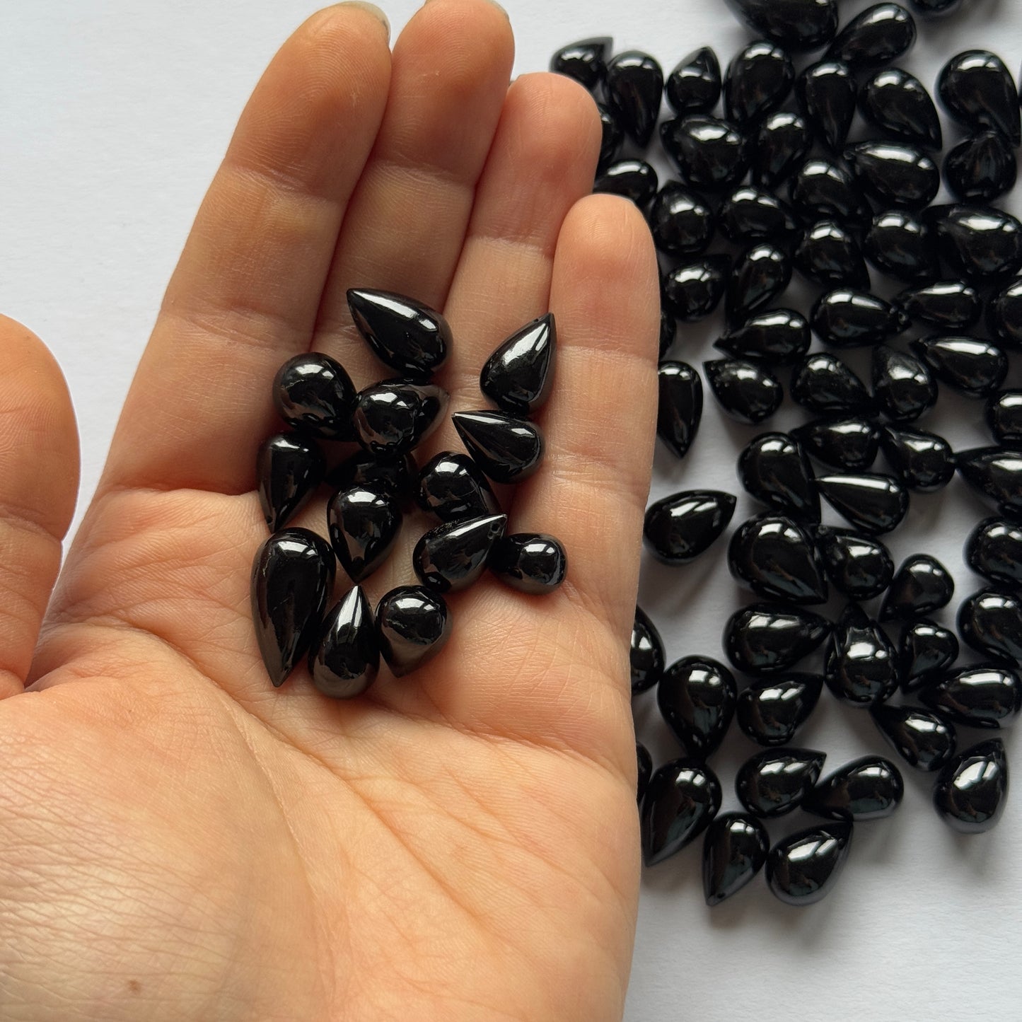 5 Black Onyx Drops Loose Beads Different Sizes Drilled on Both Sides