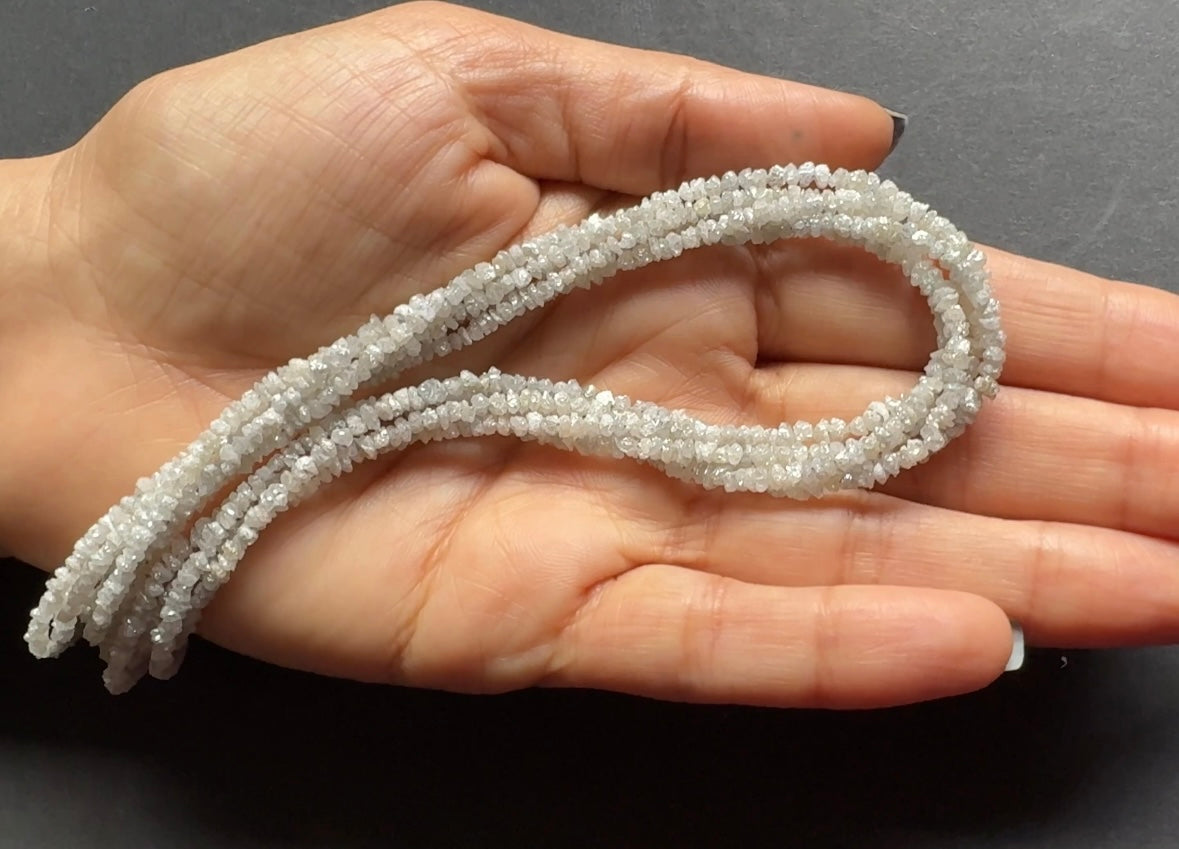 Diamond Natural Raw Textured White Color in Natural Shape, Rough Diamond Strand, 40cm / 2-3.5mm / Hole 0.3mm