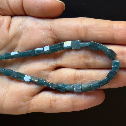 Hand Cut Apatite Rectangle Polished Cube Bead Strand Natural Blue Variations