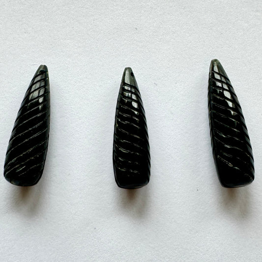 Black Onyx Drops With Engraved Lines A Very Rare Find 25mm