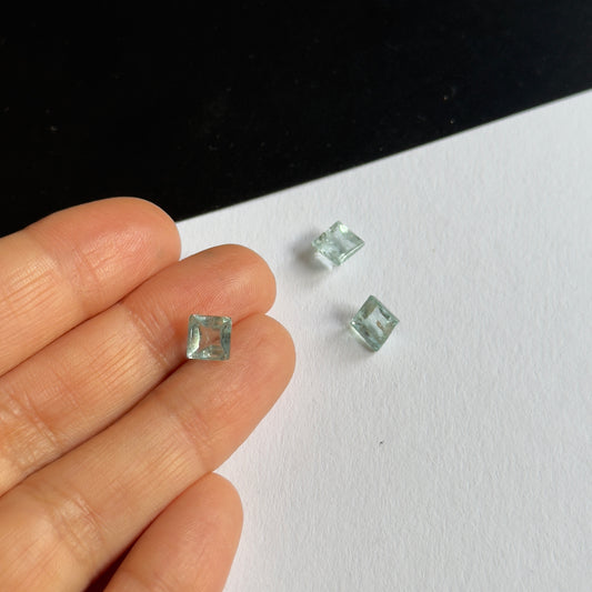 Exquisite faceted square Aquamarine Gemstones 3 to 6mm
