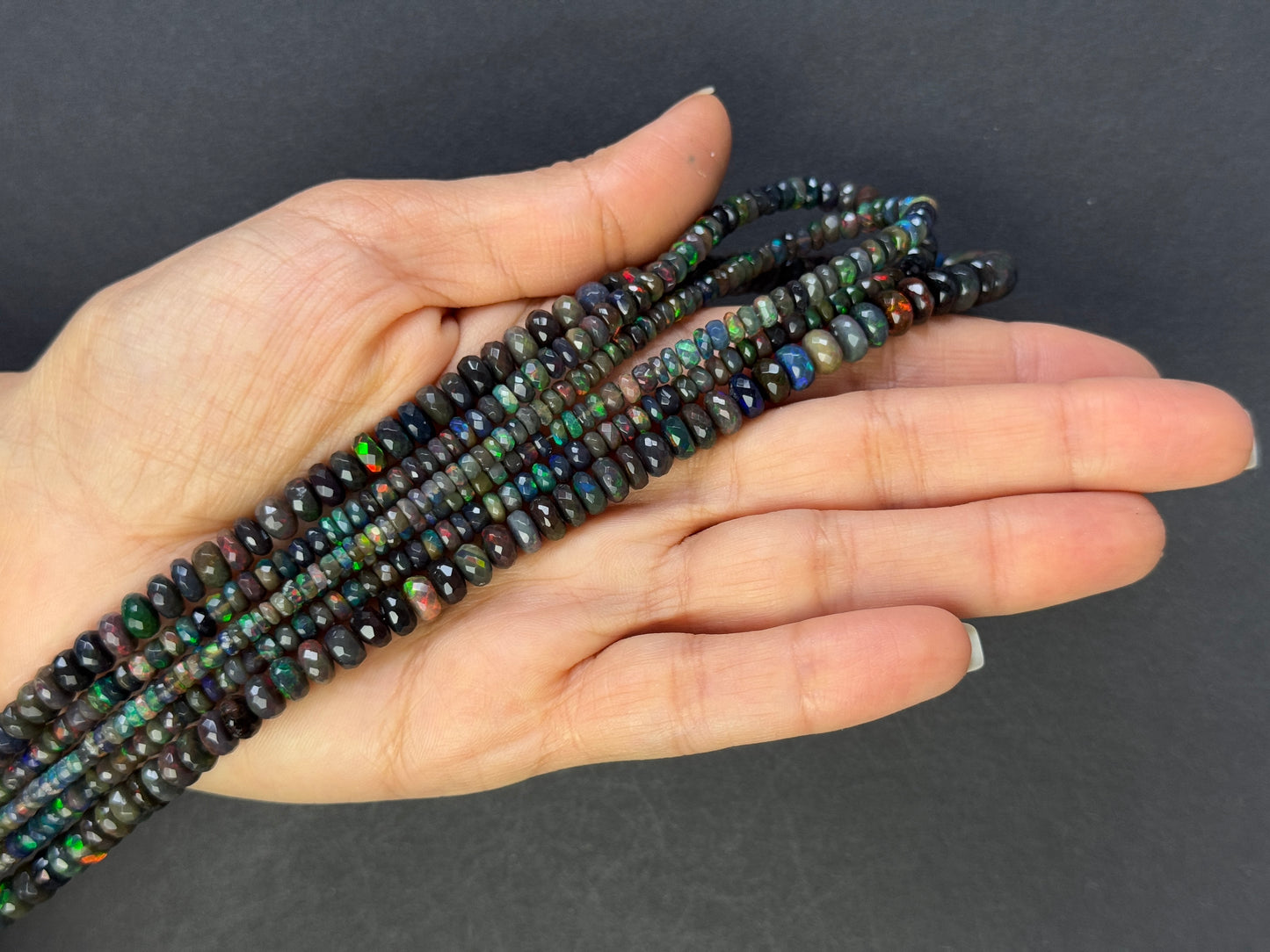 Natural Opal Beads Black Opal Natural Gemstone Hand-Facetted Rondelle Beads Strand 42cm/SizeSelect /Hole 0.5mm