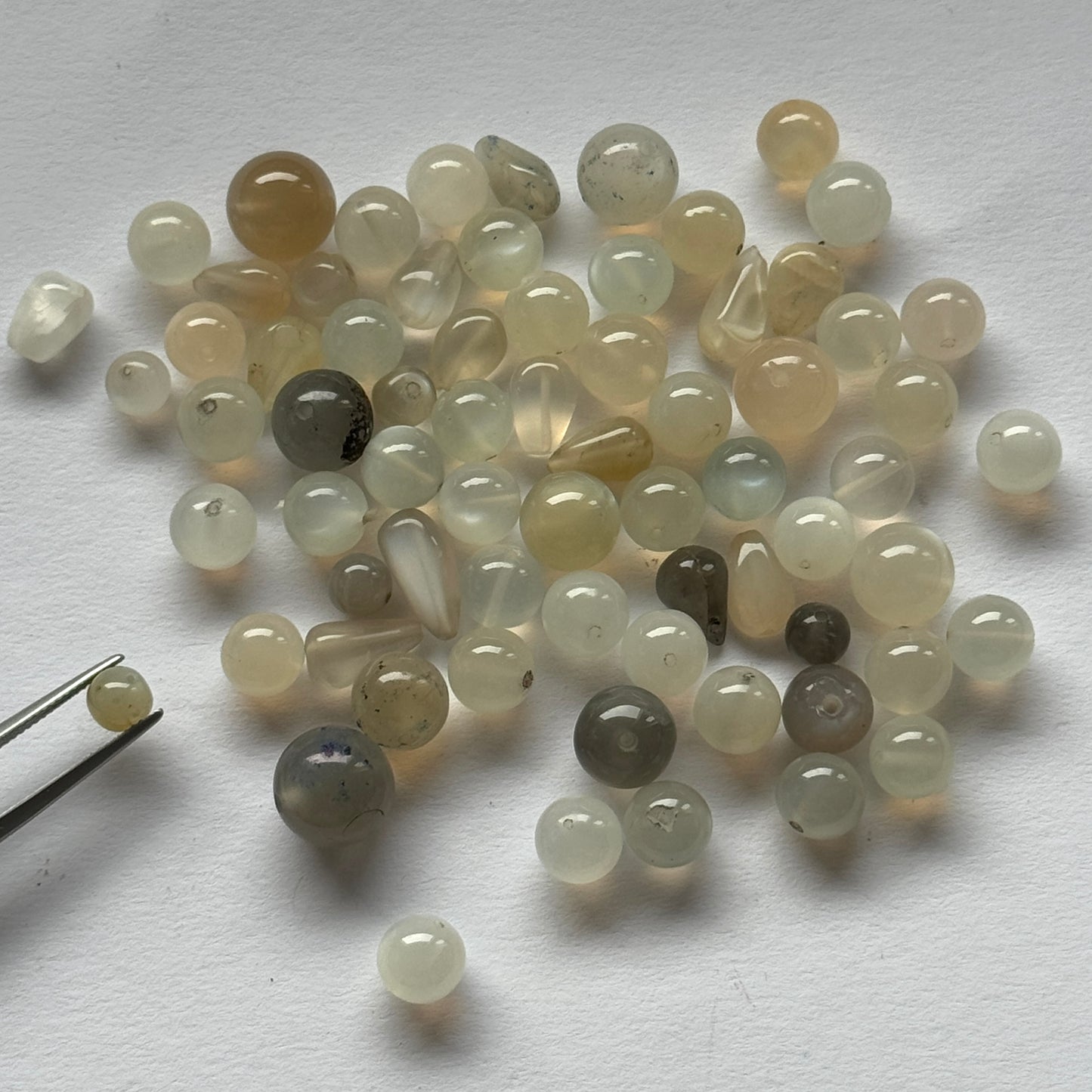 Moonstone Balls Drilled White Grey Colour Palette