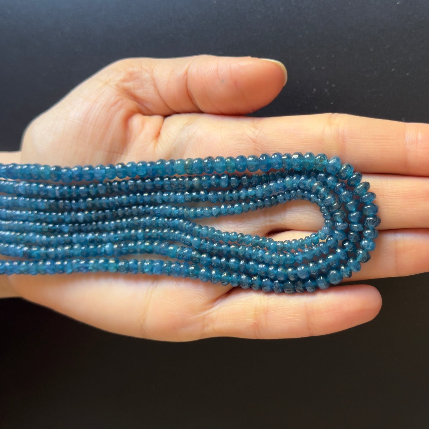 Deep Blue Apatite Hand-Cut Rondelle Beads Polished