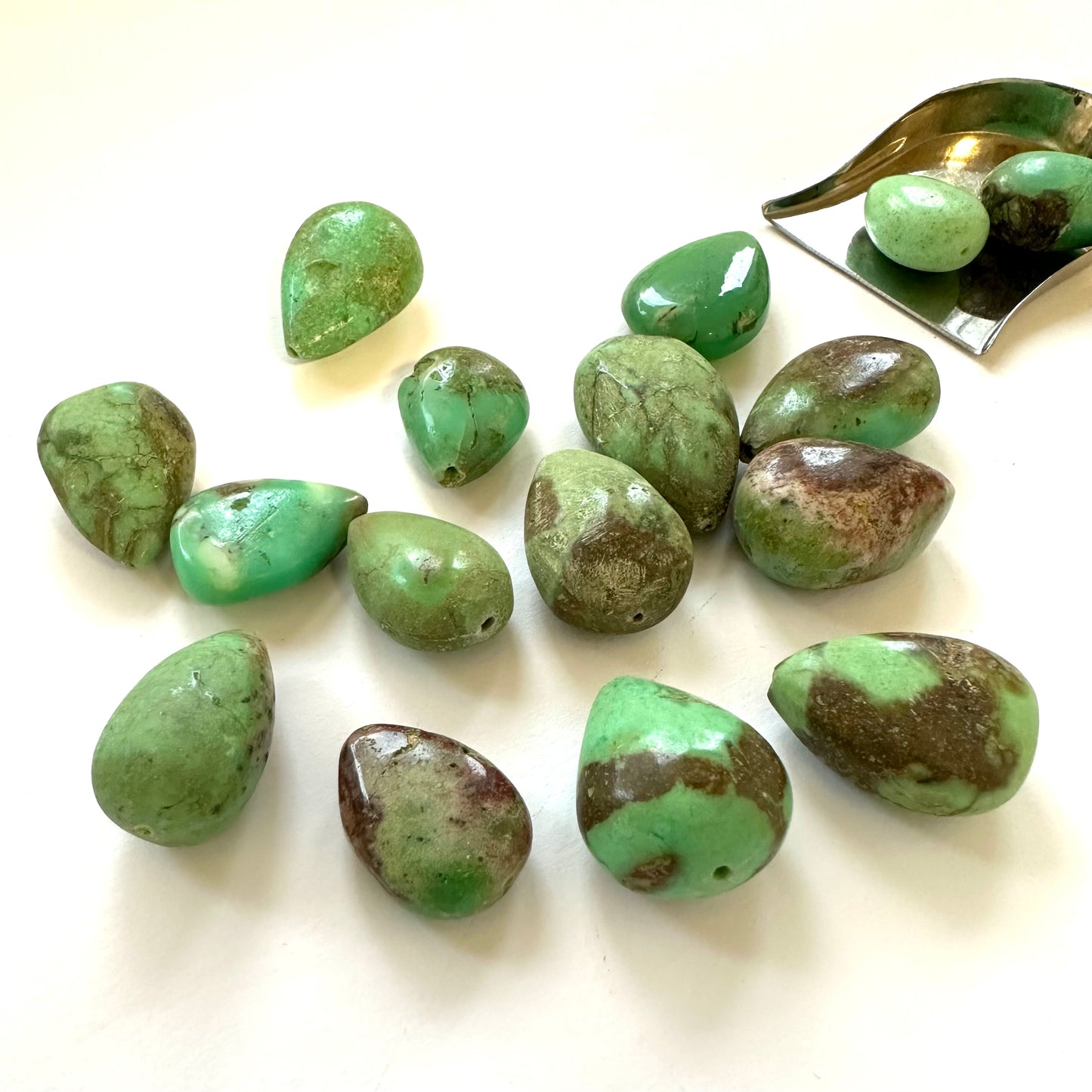10 Pieces Green Polished Drilled Chrysopras With Inclusions