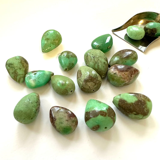 10 Pieces Green Polished Drilled Chrysopras Loose Beads With Inclusions