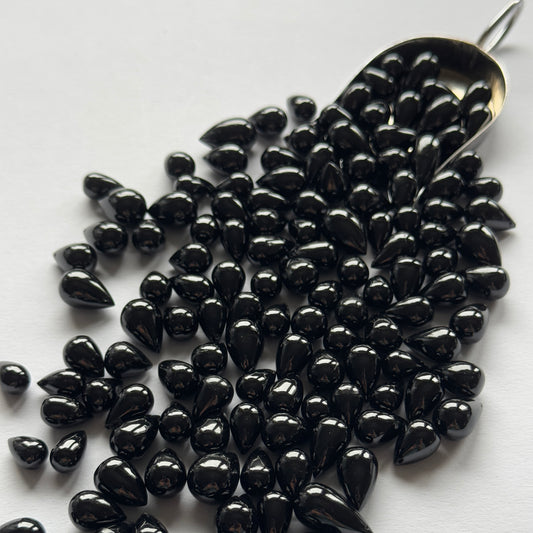 5 Black Onyx Drops Loose Beads Different Sizes Drilled on Both Sides