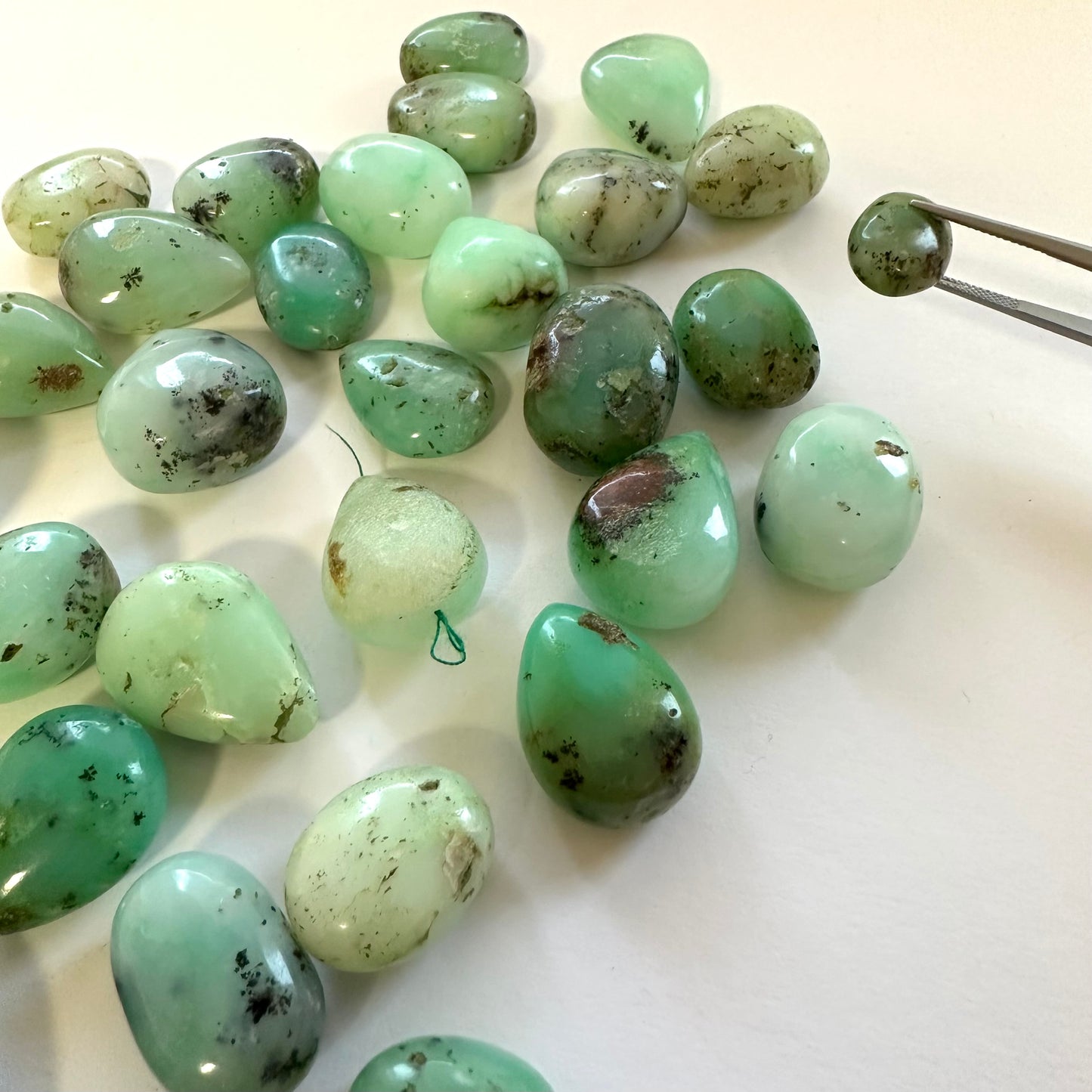 10 Pieces Green Polished Drilled Chrysopras With Inclusions