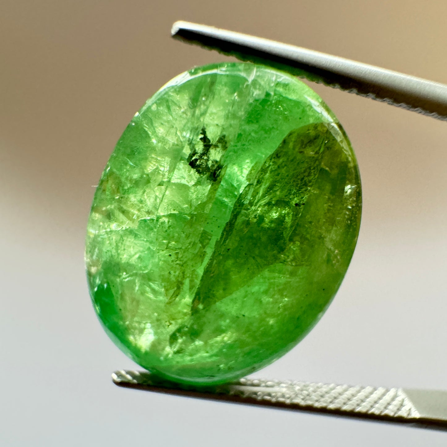 Experience the exoticism of natural Tsavorit 17,3mm x 13,0mm 17,12cts