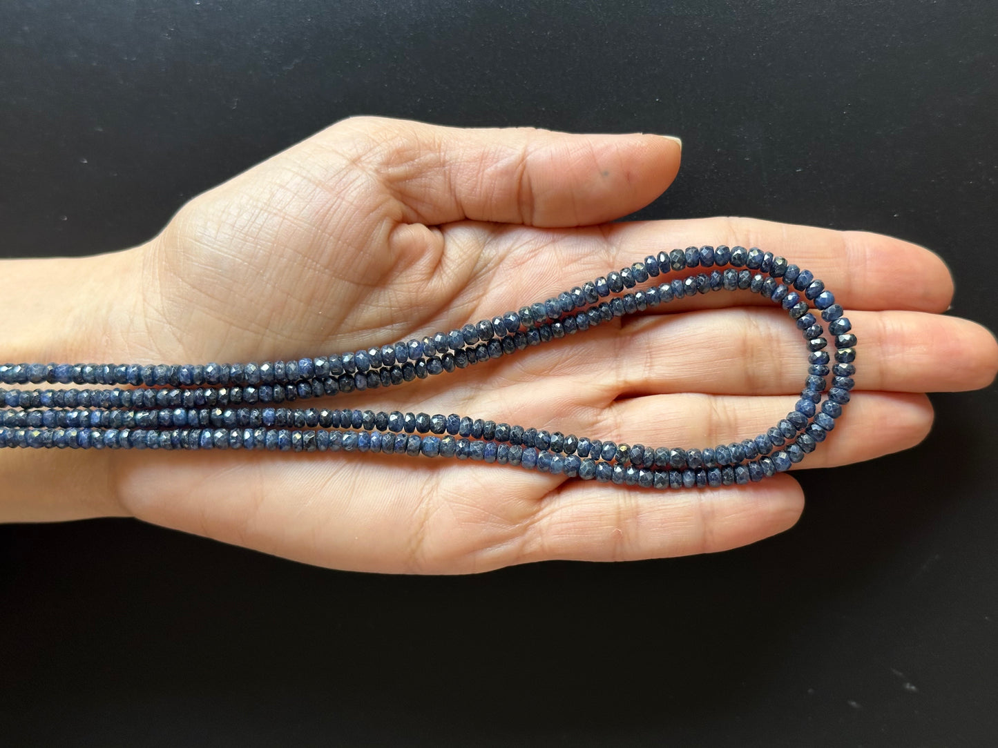 Hand Cut Dark Blue Sapphire Beads Rondelle