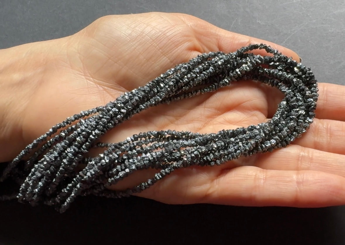 Diamond Natural Raw Textured Black Color in Natural Shape, Rough Diamond Strand, 40cm / 2-3.5mm / Hole 0.3mm