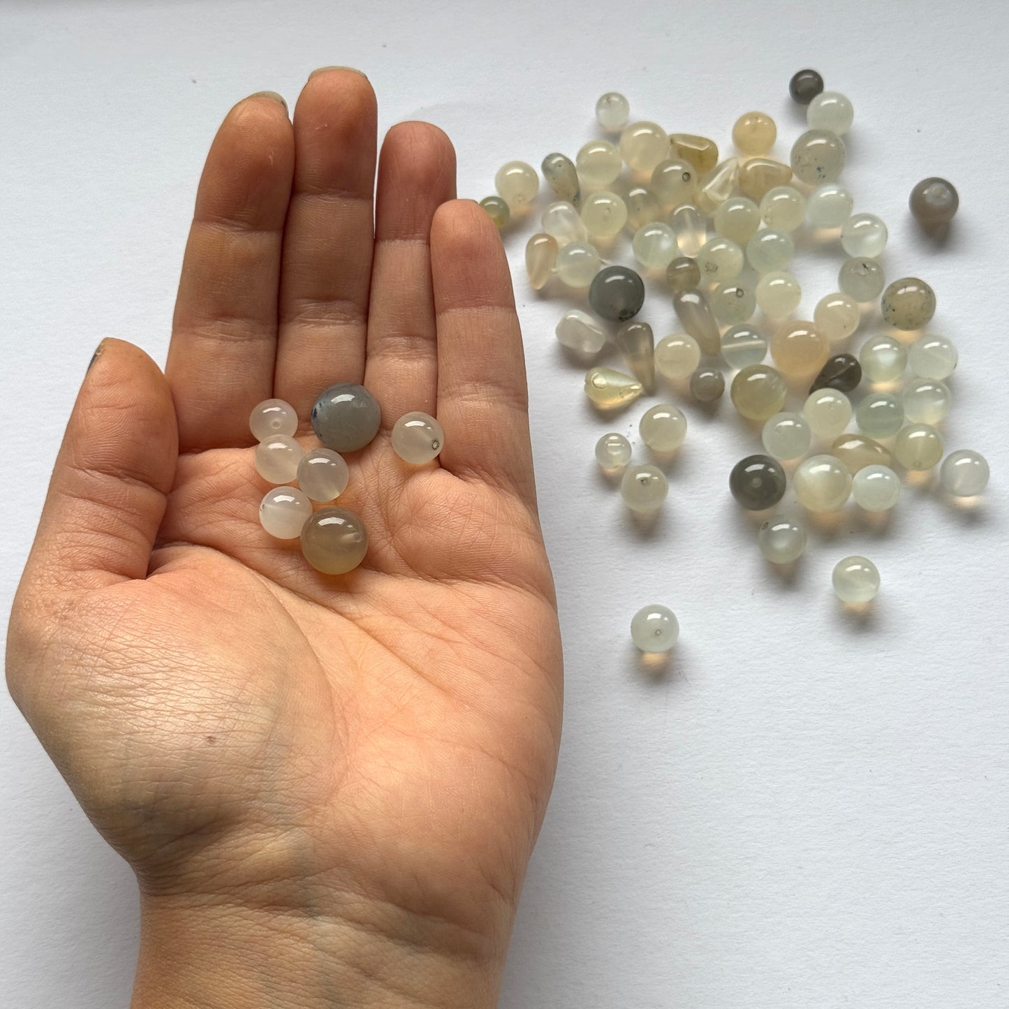 Moonstone Balls Drilled White Grey Colour Palette