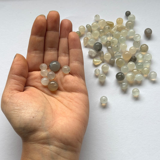 Moonstone Loose Beads Drilled White Grey Colour Palette
